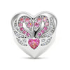 Ornate Swan Heart Tarnish-resistant Silver Charms In White Gold Plated