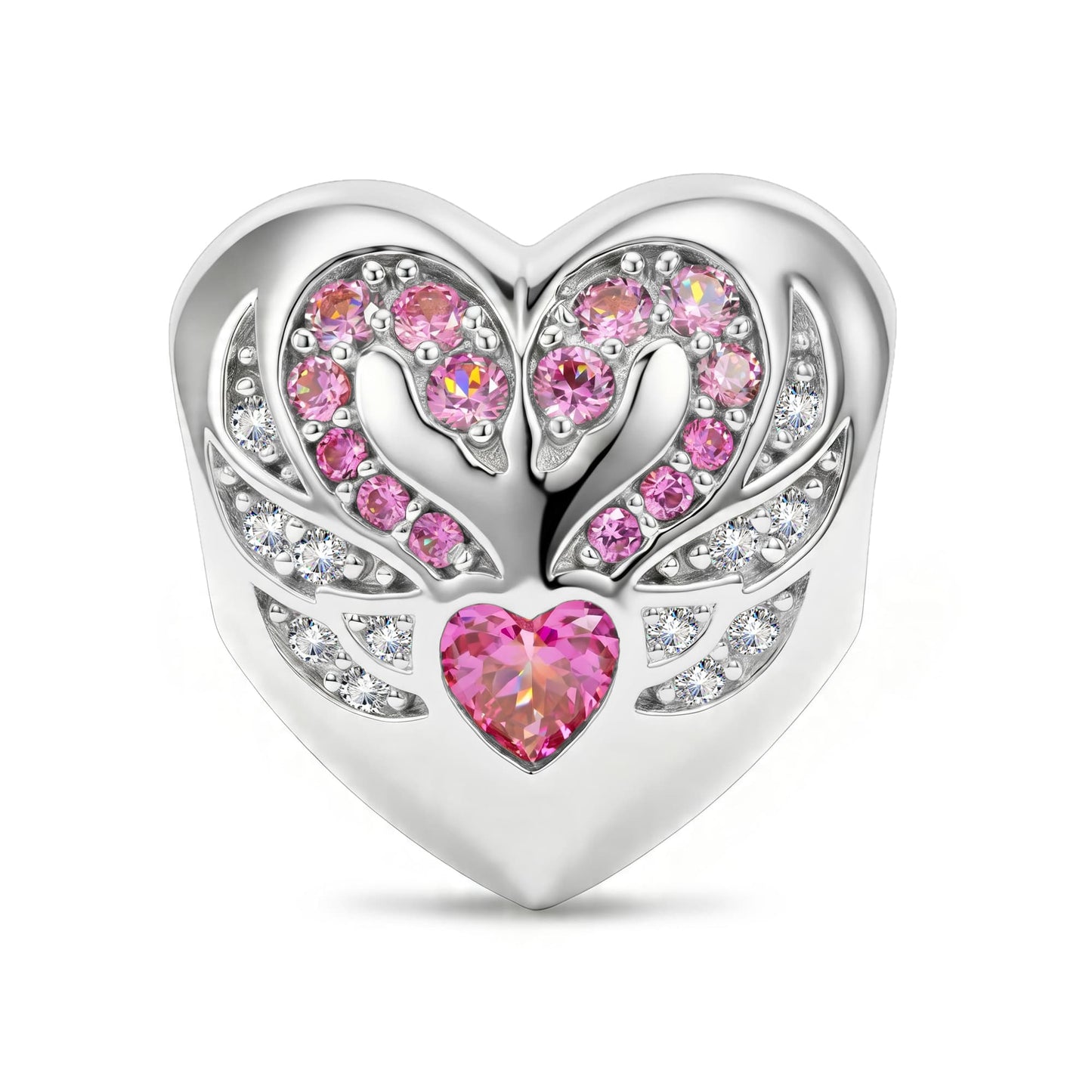 Ornate Swan Heart Tarnish-resistant Silver Charms In White Gold Plated
