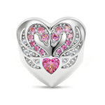 Ornate Swan Heart Tarnish-resistant Silver Charms In White Gold Plated