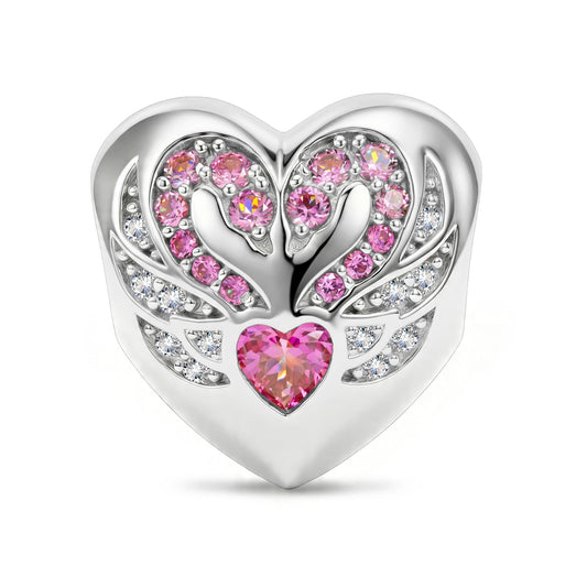 gona- Ornate Swan Heart Tarnish-resistant Silver Charms In White Gold Plated