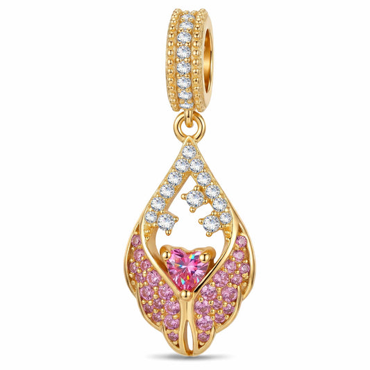 gona- Angel Wing Heart Tarnish-resistant Silver Dangle Charms In 14K Gold Plated
