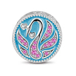Dreamy Swan Enamel Tarnish-resistant Silver Charms In White Gold Plated