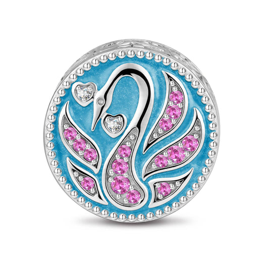 gona- Dreamy Swan Enamel Tarnish-resistant Silver Charms In White Gold Plated