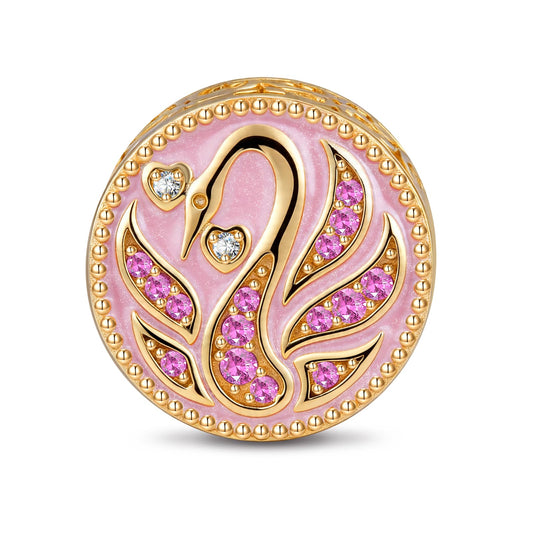 gona- Dreamy Swan Enamel Tarnish-resistant Silver Charms In 14K Gold Plated