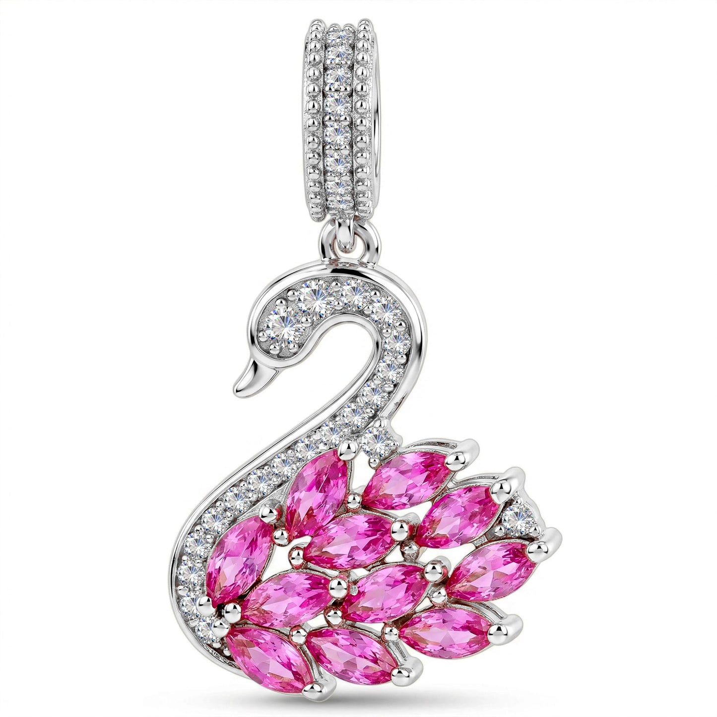 Regal Plume Swan Tarnish-Resistant Silver Dangle Charm In White Gold Plated