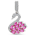 Regal Plume Swan Tarnish-Resistant Silver Dangle Charm In White Gold Plated