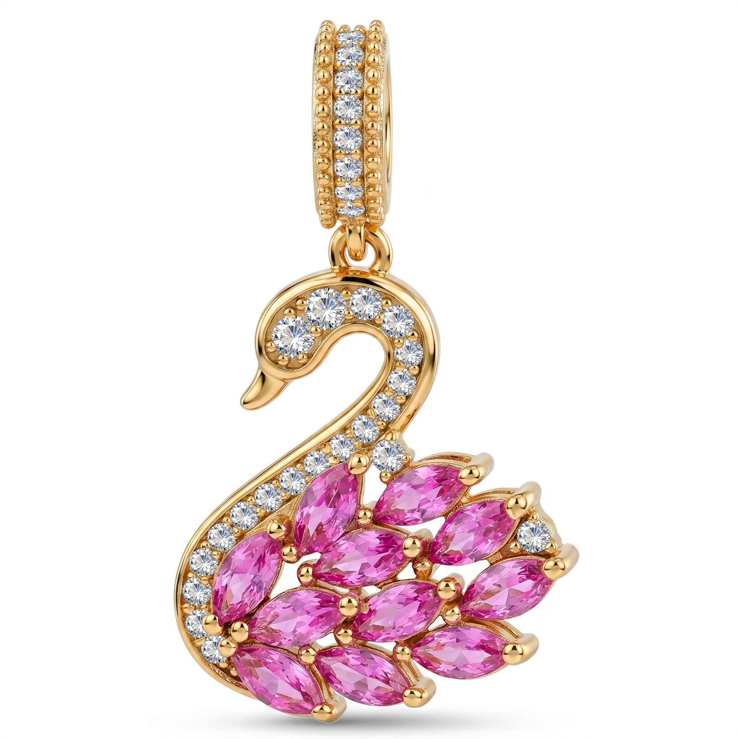 Regal Plume Swan Tarnish-Resistant Silver Dangle Charm In 14K Gold Plated