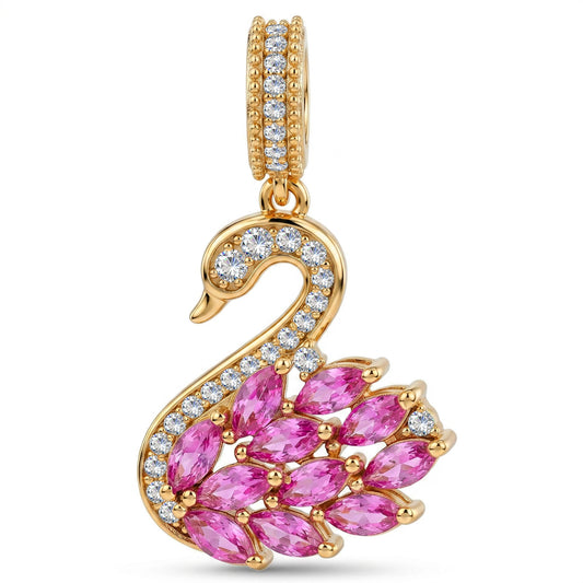 gona- Regal Plume Swan Tarnish-Resistant Silver Dangle Charm In 14K Gold Plated