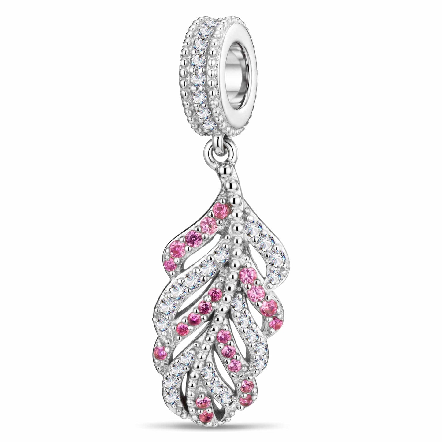 Airy Feather Gemstone Tarnish-resistant Silver Dangle Charms In White Gold Plated