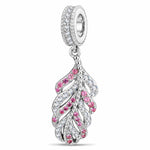 Airy Feather Gemstone Tarnish-resistant Silver Dangle Charms In White Gold Plated