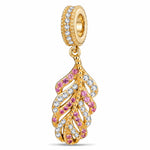 Airy Feather Gemstone Tarnish-resistant Silver Dangle Charms In 14K Gold Plated