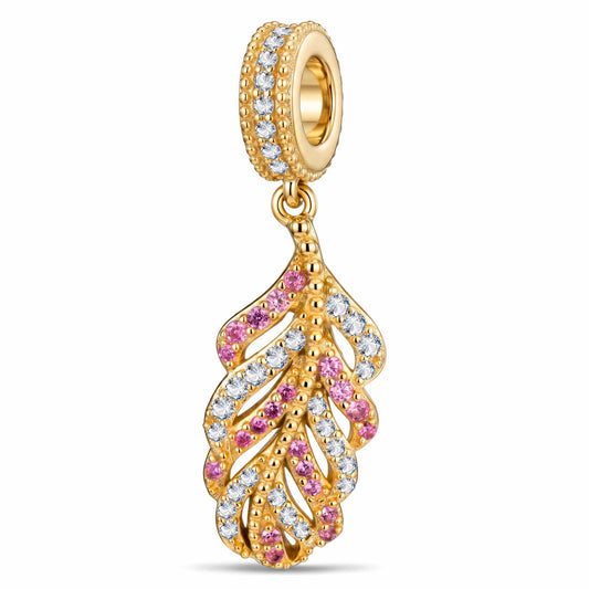 gona- Airy Feather Gemstone Tarnish-resistant Silver Dangle Charms In 14K Gold Plated