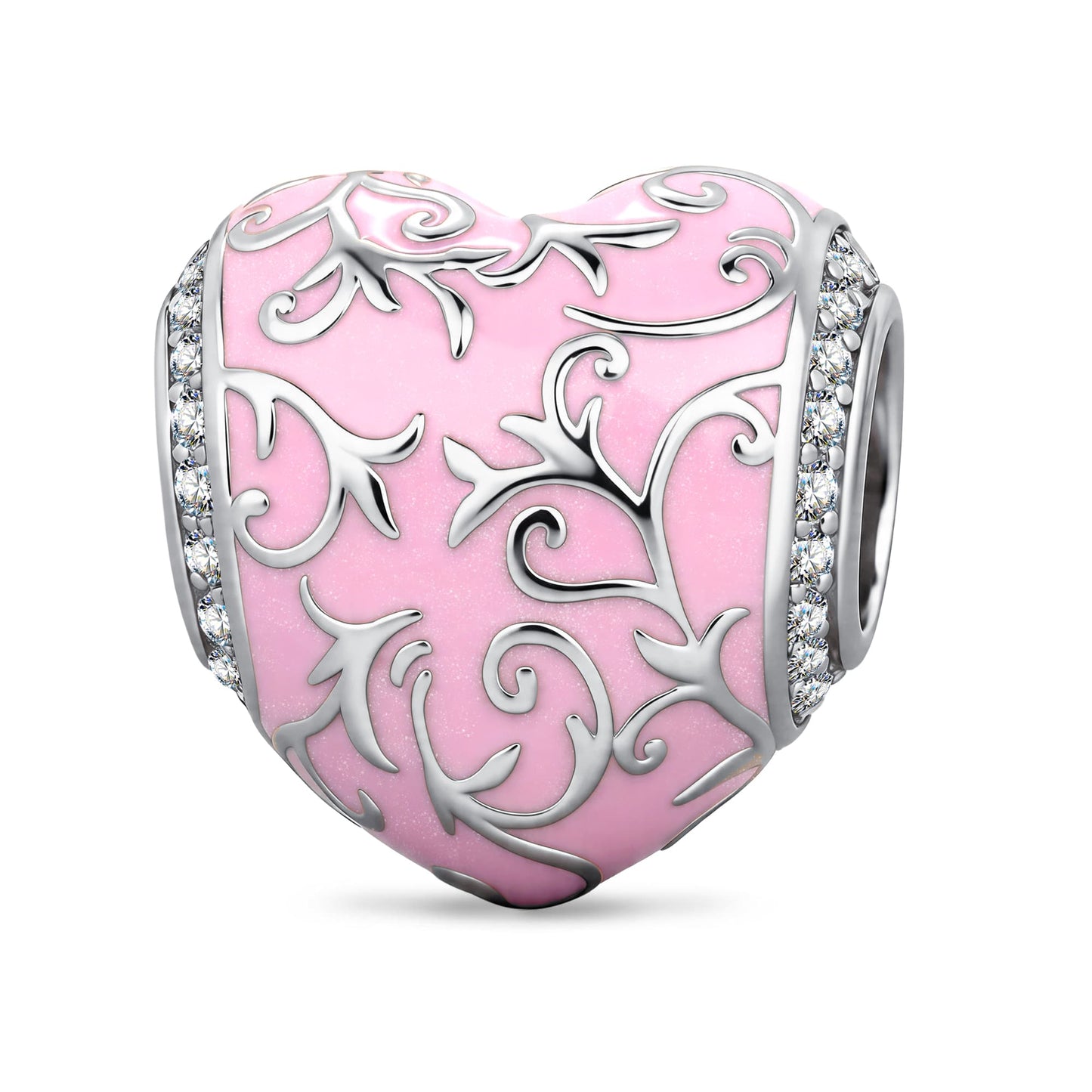 Romantic Filigree Heart Tarnish-resistant Silver Charms In White Gold Plated