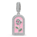 Engravable Treasured Arch Rose Tarnish-resistant Silver Dangle Charm In White Gold Plated