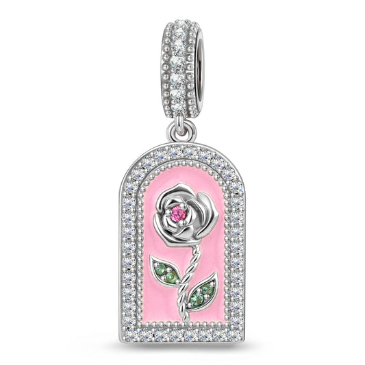 gona- Engravable Treasured Arch Rose Tarnish-resistant Silver Dangle Charm In White Gold Plated