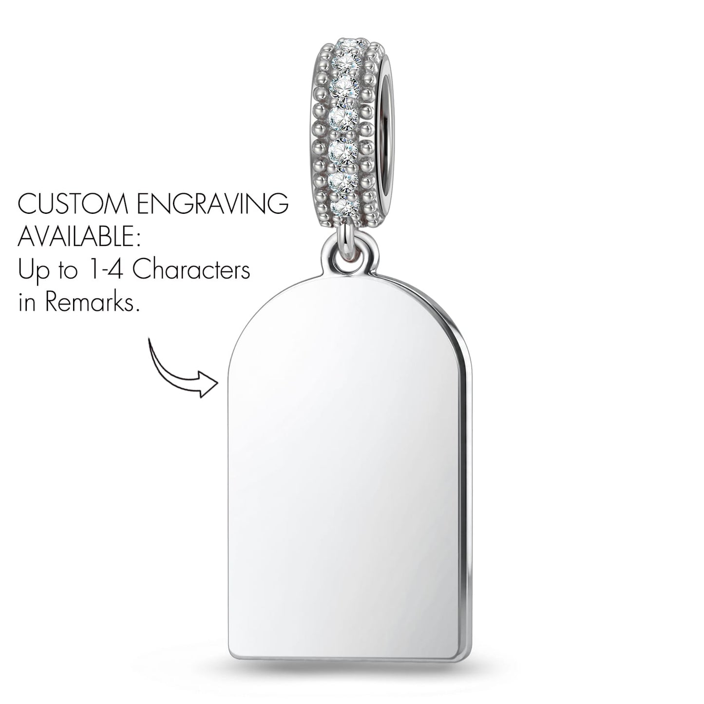 Engravable Treasured Arch Rose Tarnish-resistant Silver Dangle Charm In White Gold Plated