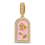 Engravable Treasured Arch Rose Tarnish-resistant Silver Dangle Charm In 14K Gold Plated