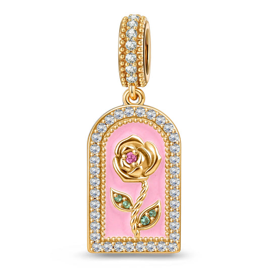 gona- Engravable Treasured Arch Rose Tarnish-resistant Silver Dangle Charm In 14K Gold Plated