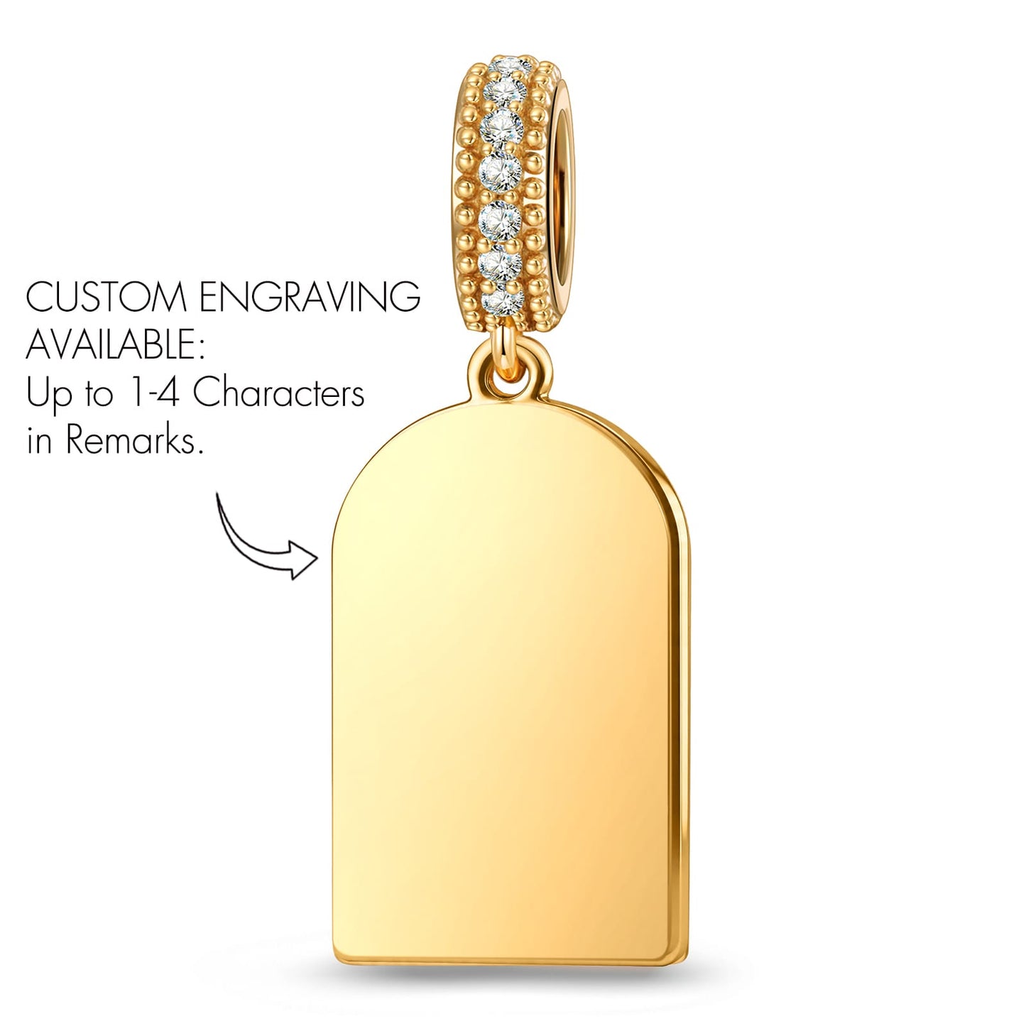 Engravable Treasured Arch Rose Tarnish-resistant Silver Dangle Charm In 14K Gold Plated