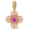 Ornate Pink Enamel Clover Tarnish-Resistant Silver Dangle Charm In 14K Gold Plated