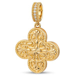 Ornate Pink Enamel Clover Tarnish-Resistant Silver Dangle Charm In 14K Gold Plated