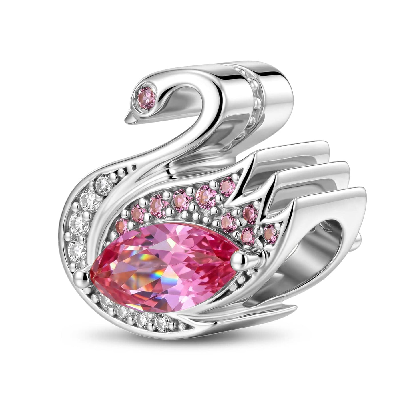 Marquise Solitaire Swan Tarnish-Resistant Silver Charm In White Gold Plated