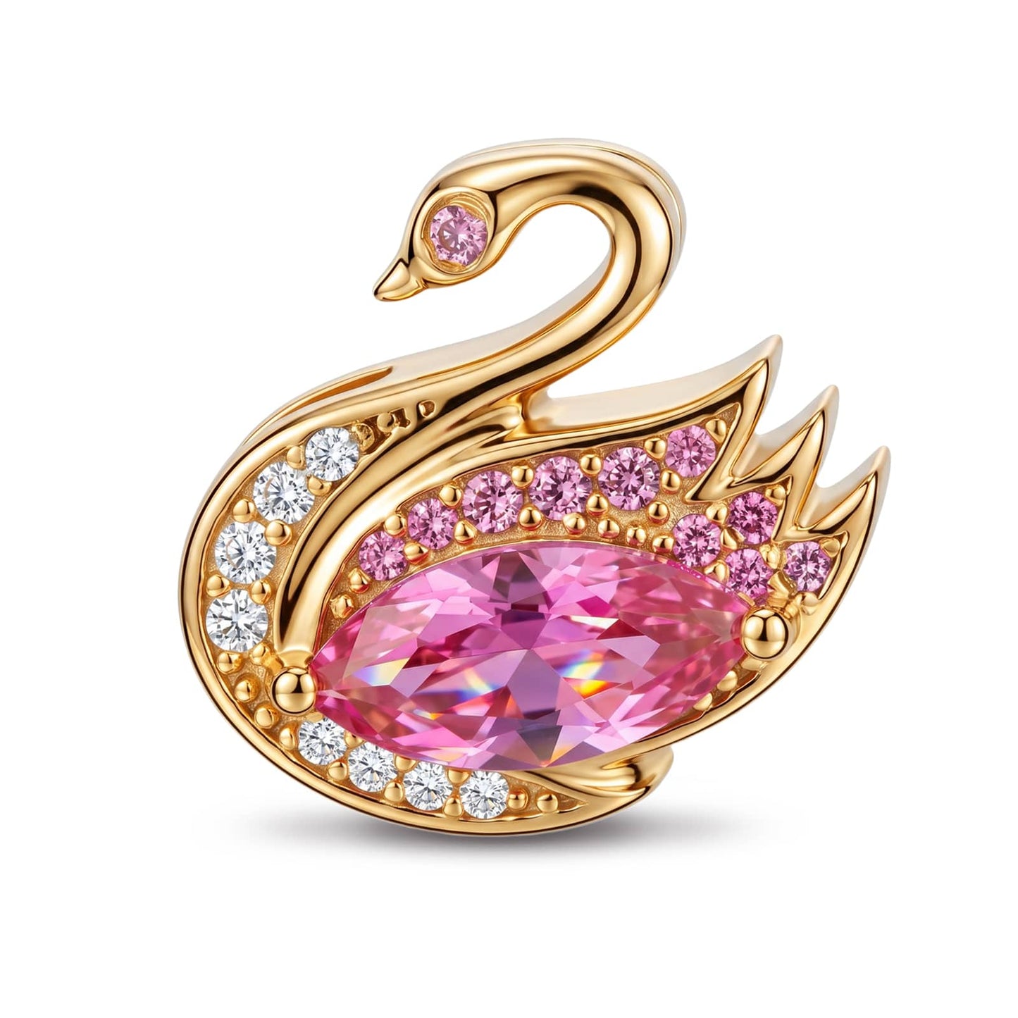 Marquise Solitaire Swan Tarnish-Resistant Silver Charm In 14K Gold Plated