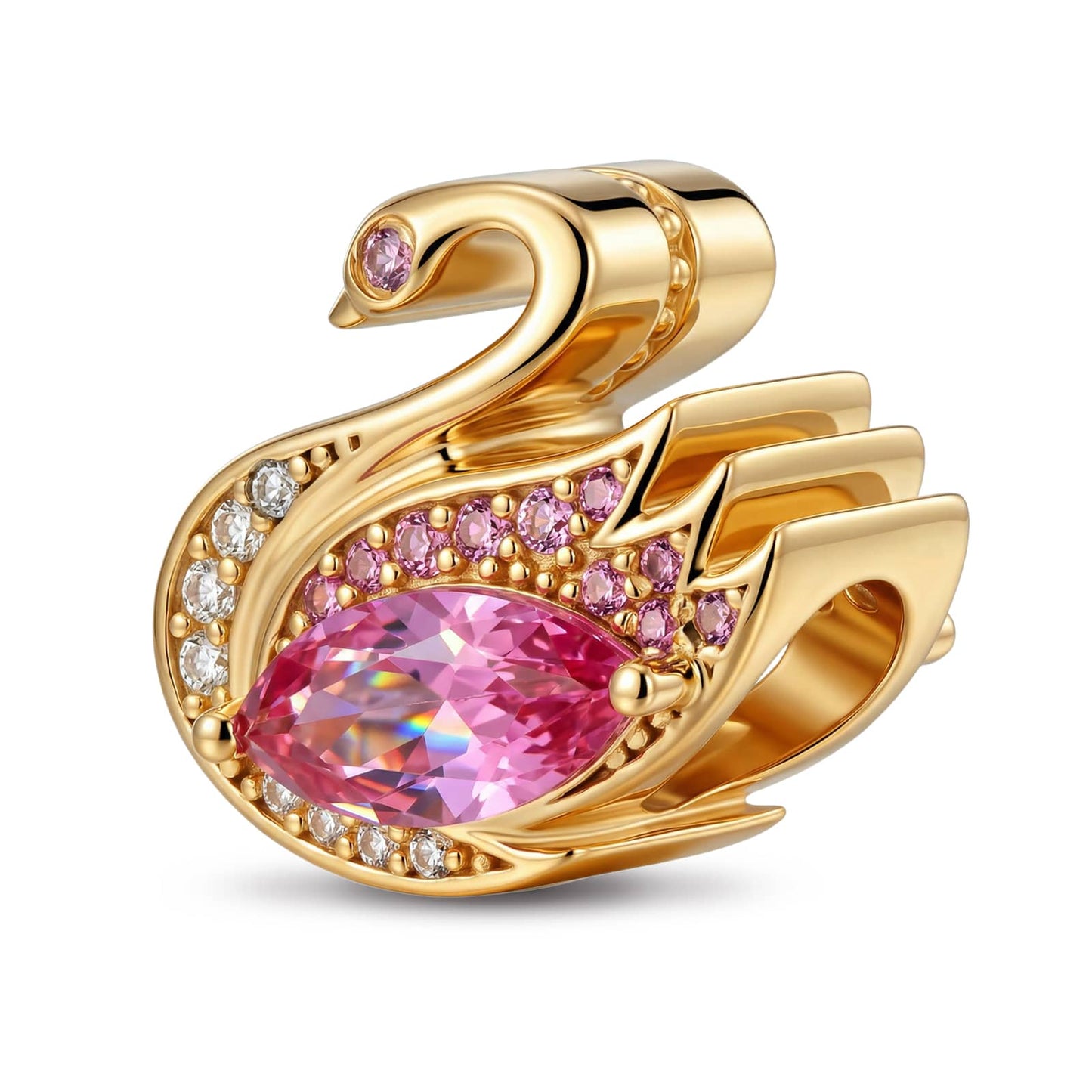 Marquise Solitaire Swan Tarnish-Resistant Silver Charm In 14K Gold Plated