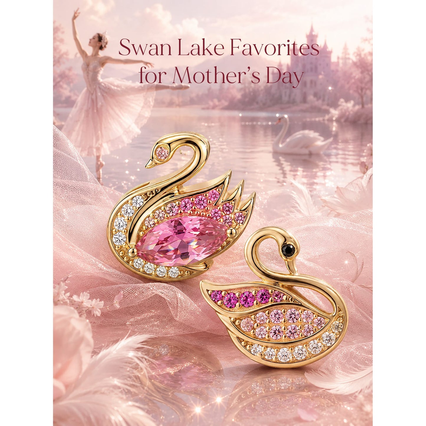 Marquise Solitaire Swan Tarnish-Resistant Silver Charm In 14K Gold Plated