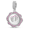 Engravable (Blank Default) Newborn Footprints Tarnish-Resistant Silver Dangle Charm In White Gold Plated