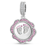 Engravable (Blank Default) Newborn Footprints Tarnish-Resistant Silver Dangle Charm In White Gold Plated