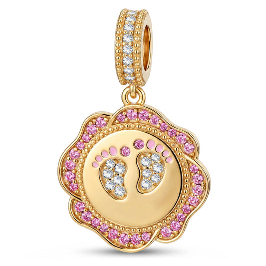 gona- Engravable (Blank Default) Newborn Footprints Tarnish-Resistant Silver Dangle Charm In 14K Gold Plated