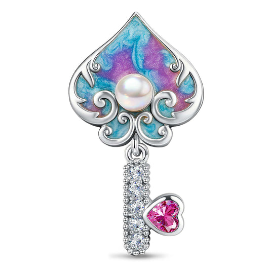 gona- Gradient Enamel Spade & Key Tarnish-Resistant Silver Charm In White Gold Plated