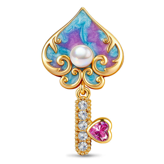 gona- Gradient Enamel Spade & Key Tarnish-Resistant Silver Charm In 14K Gold Plated