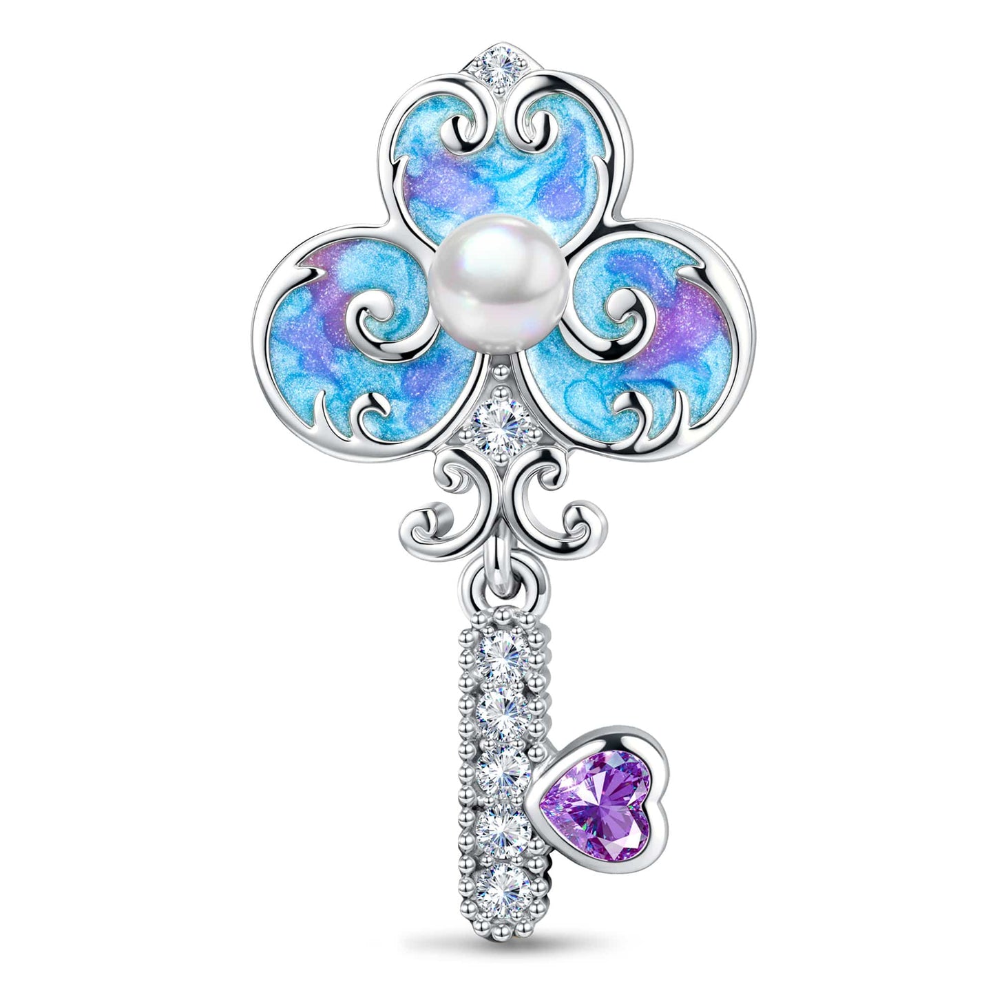 Wonderland Portal Key Tarnish-Resistant Silver Charm In White Gold Plated