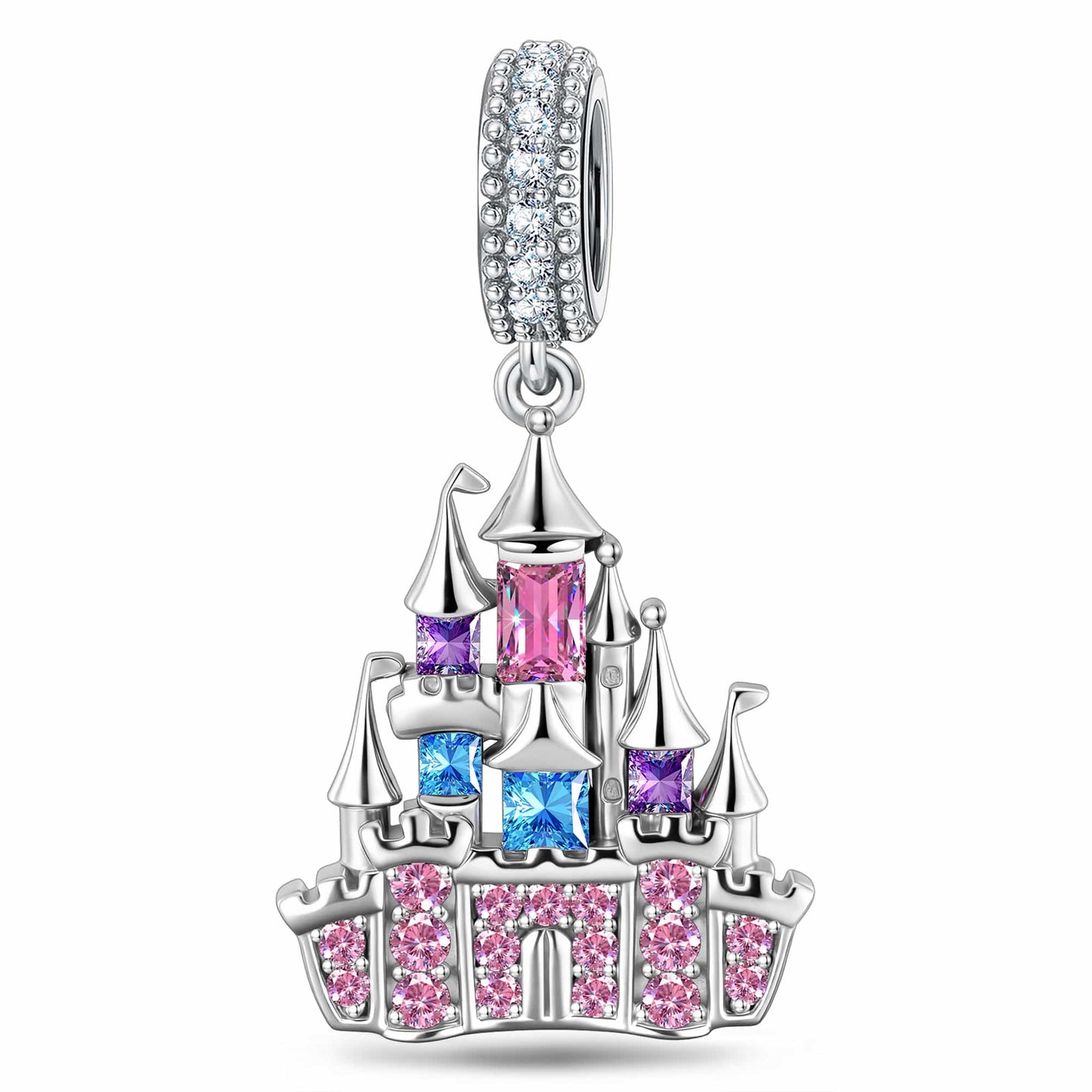 Dreamy Princess Castle Tarnish-Resistant Silver Charm In White Gold Plated