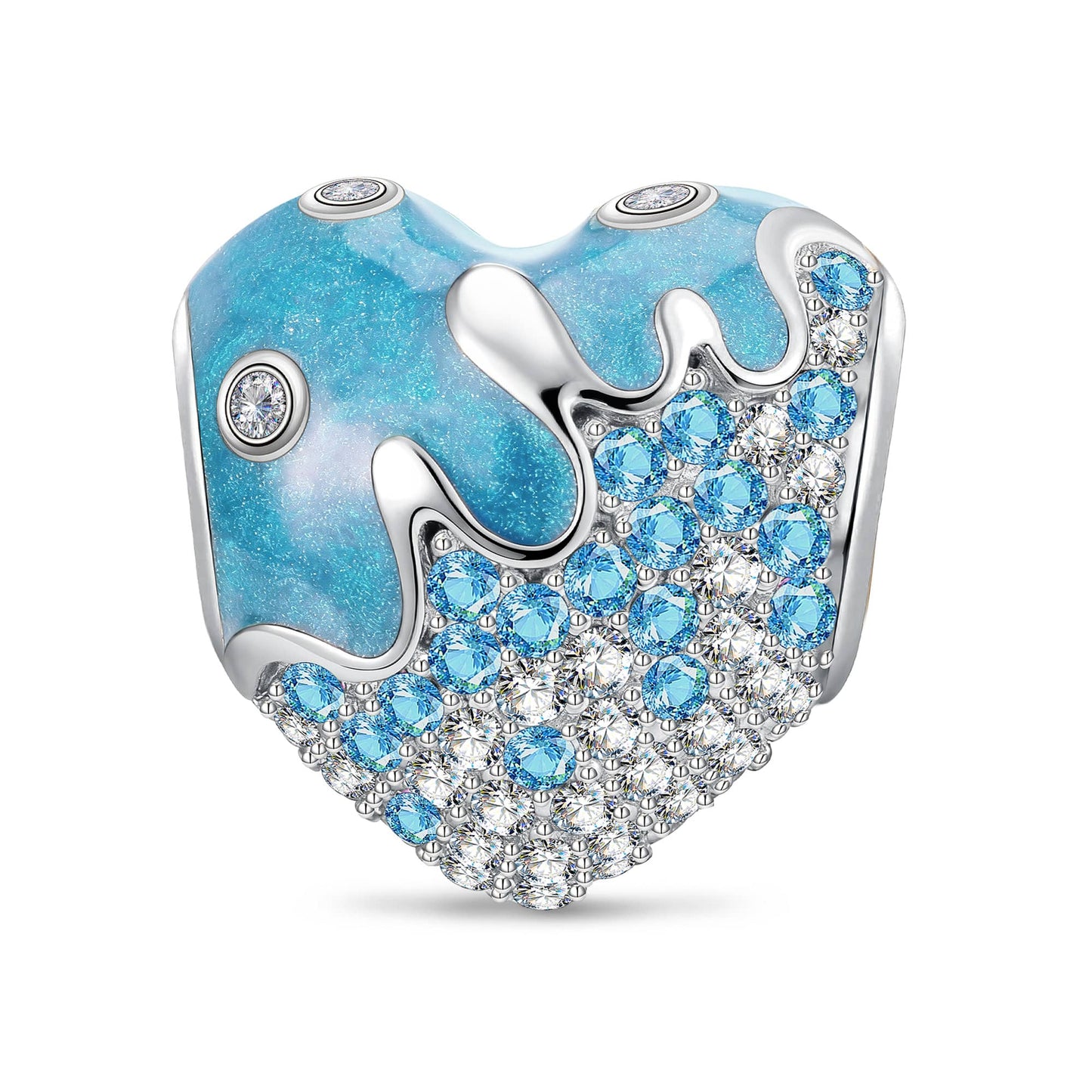 Melting Ocean Heart Tarnish-Resistant Silver Charm In White Gold Plated