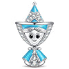 Sky-Blue Enamel Smiling Elf Doll Tarnish-Resistant Silver Charm In White Gold Plated