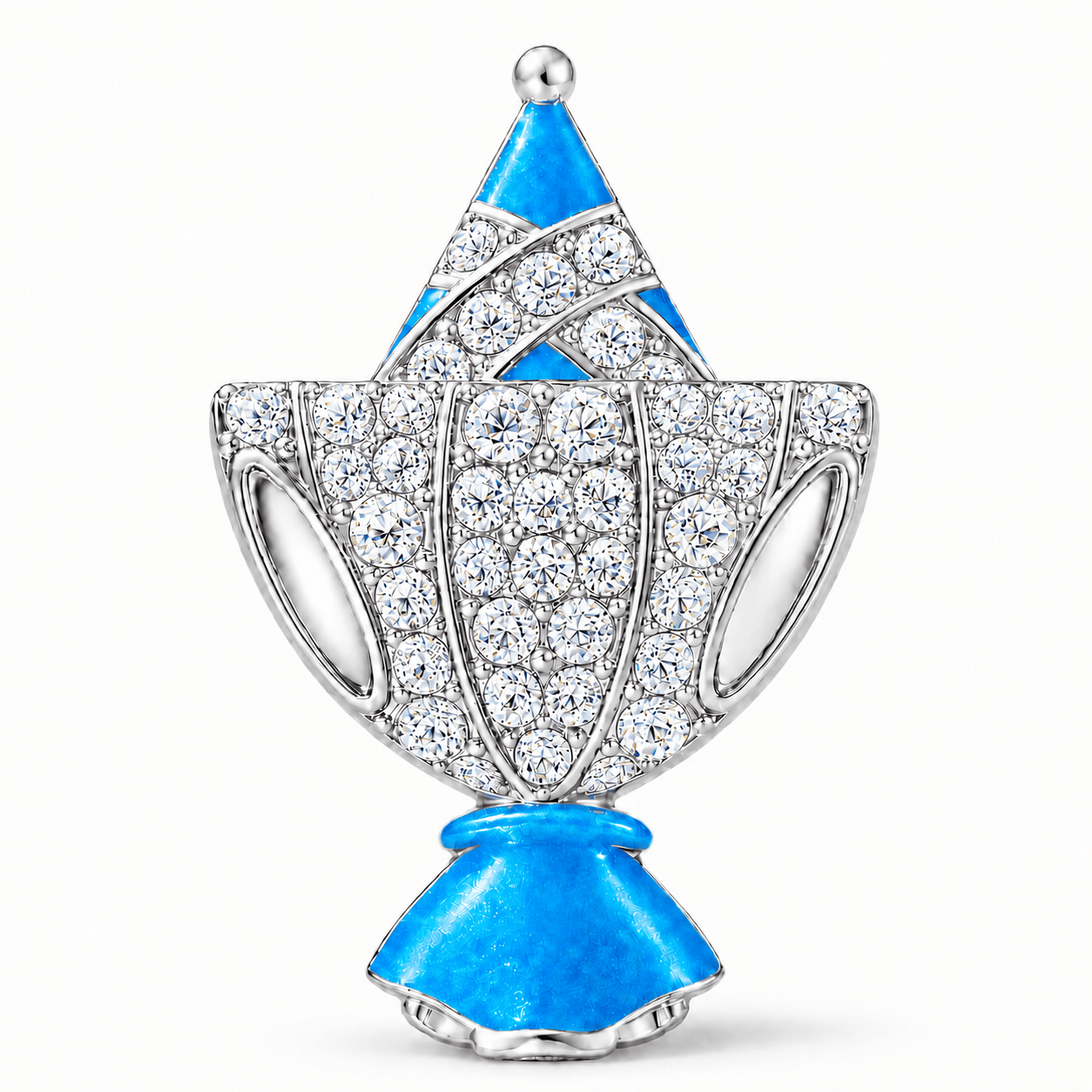 Sky-Blue Enamel Smiling Elf Doll Tarnish-Resistant Silver Charm In White Gold Plated