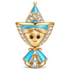 Sky-Blue Enamel Smiling Elf Doll Tarnish-Resistant Silver Charm In 14K Gold Plated