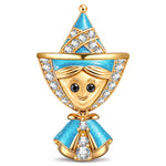 Sky-Blue Enamel Smiling Elf Doll Tarnish-Resistant Silver Charm In 14K Gold Plated