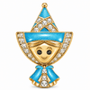 Sky-Blue Enamel Smiling Elf Doll Tarnish-Resistant Silver Charm In 14K Gold Plated