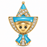Sky-Blue Enamel Smiling Elf Doll Tarnish-Resistant Silver Charm In 14K Gold Plated