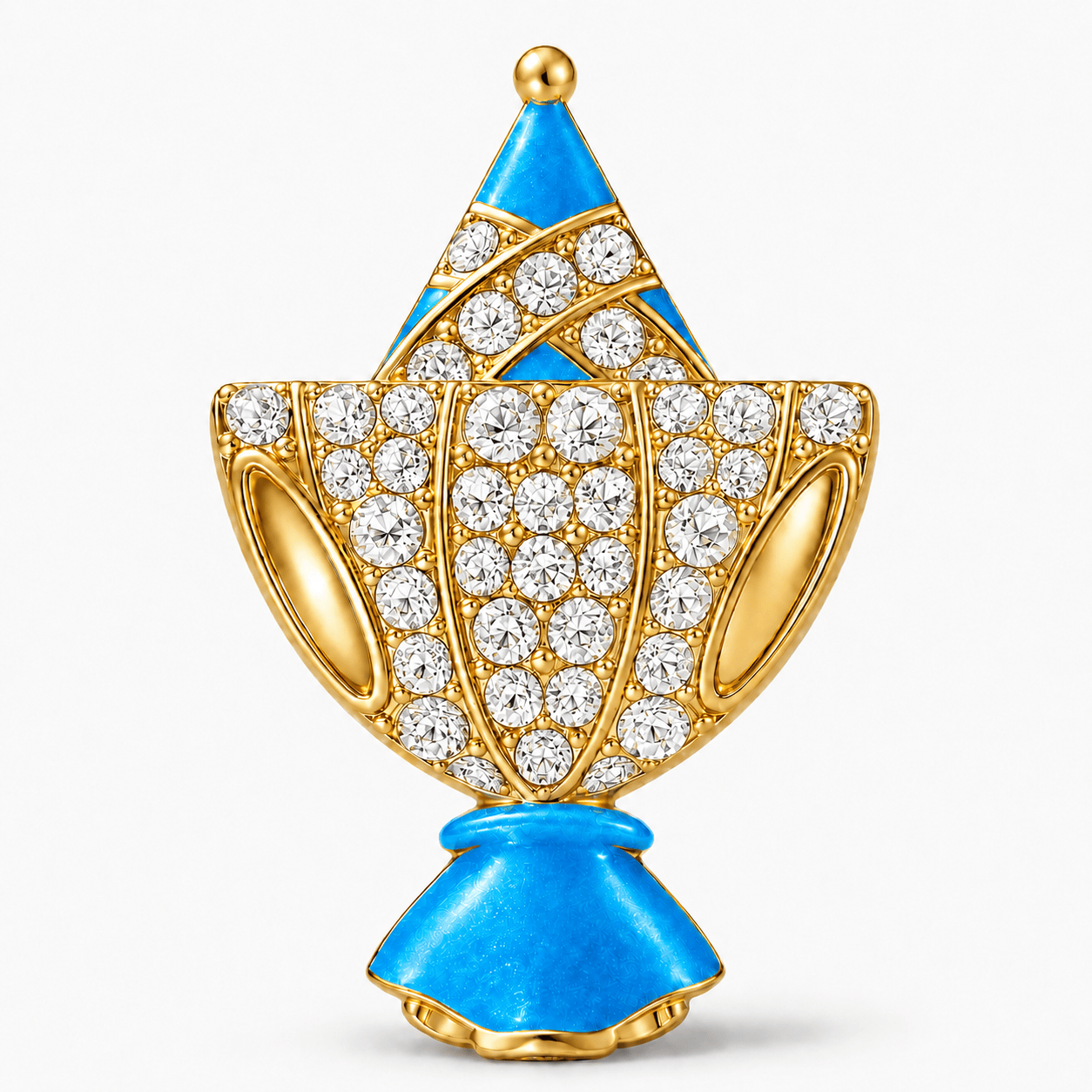 Sky-Blue Enamel Smiling Elf Doll Tarnish-Resistant Silver Charm In 14K Gold Plated