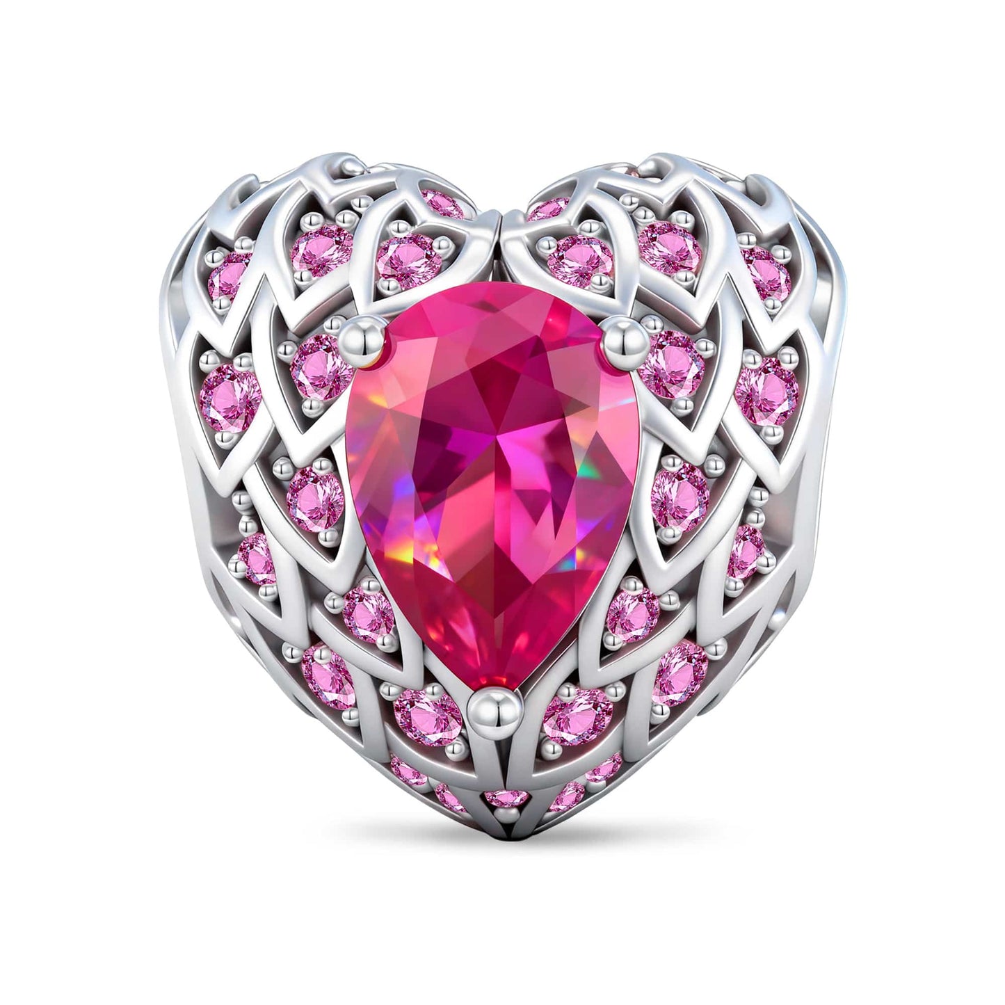 Ornate Filigree Heart Tarnish-Resistant Silver Charm In White Gold Plated