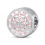 Vintage Roman Numeral Clock Tarnish-Resistant Silver Charm In White Gold Plated