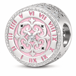 Vintage Roman Numeral Clock Tarnish-Resistant Silver Charm In White Gold Plated