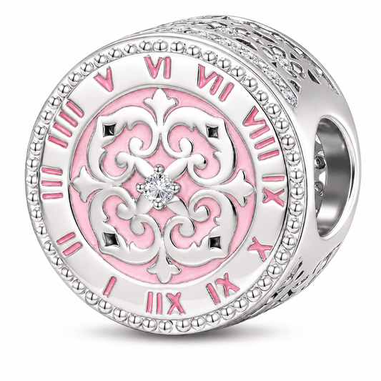 gona- Vintage Roman Numeral Clock Tarnish-Resistant Silver Charm In White Gold Plated