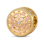 Vintage Roman Numeral Clock Tarnish-Resistant Silver Charm In 14K Gold Plated
