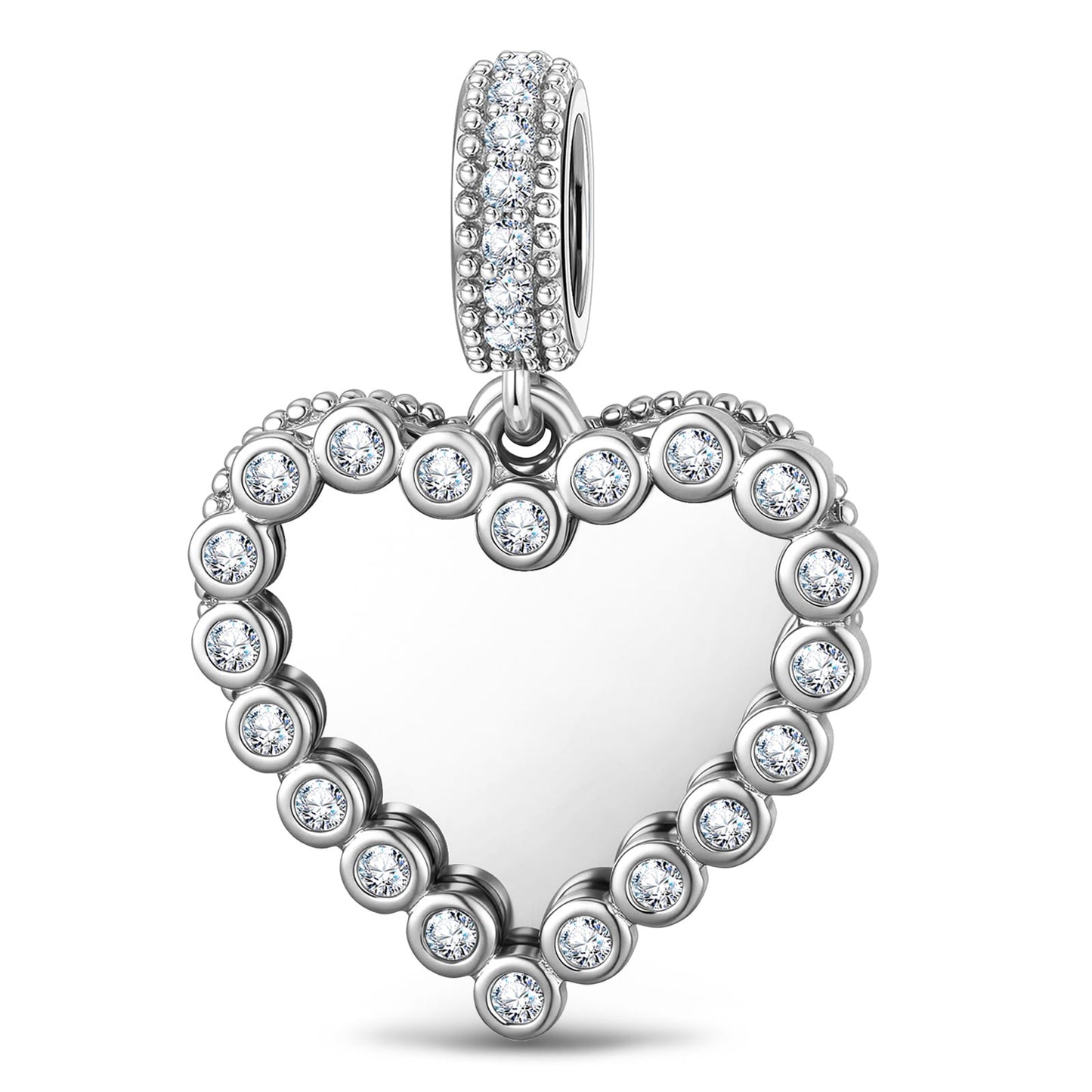 Personalized Heart Dangle Charms Pendant In White Gold Plated